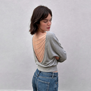 Womens Sexy Backless Metal <b>Chain</b> Detail Loose Solid Color Long Sleeve Breathable Summer Streetwear Casual T-Shirt <b>Top</b> - Product Image 2
