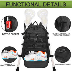 Mochila de Lacrosse con Compartimento Independiente para Zapatos, Mochila de Béisbol de Doble Asa, Bolsa Larga para Equipo de Hockey para Deportes de Raqueta - Product Image 4