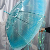 Payung Transparan Dreamnet Sea Moon Jellyfish, Tebal, Semi Otomatis, Tahan Angin, dengan Gagang Lengkung, Desain Panjang untuk Wanita