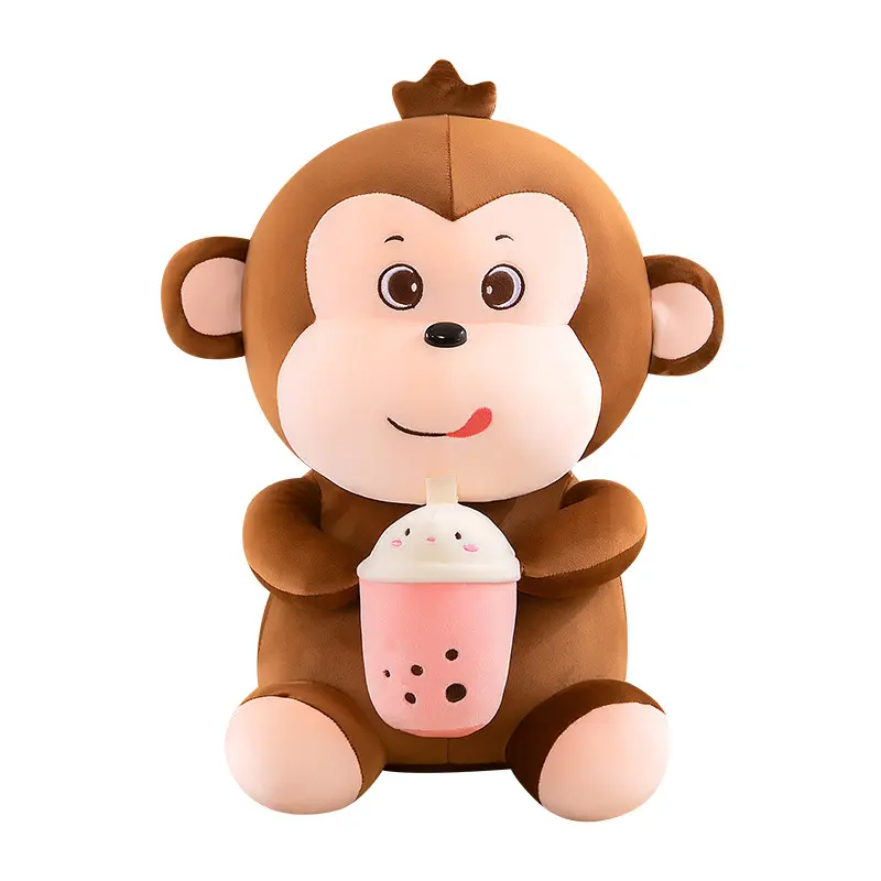 OEM Factory Custom Stuffed Animal Plush Monkey Dolls Milk Tea Monkey Pillows For Promotional Gifts