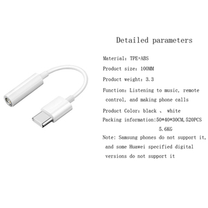 <span class=keywords><strong>Adaptador</strong></span> de Auriculares USB Tipo C <span class=keywords><strong>a</strong></span> <span class=keywords><strong>Jack</strong></span> de <span class=keywords><strong>3.5</strong></span> mm, Cable <span class=keywords><strong>Adaptador</strong></span> de <span class=keywords><strong>Audio</strong></span> AUX para Xiaomi, Samsung, iPhone - Product Image 5
