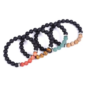 Bracelet en perles de pierre naturelle, pierre de lave mate, accent en acier inoxydable, bijoux - Product Image 1