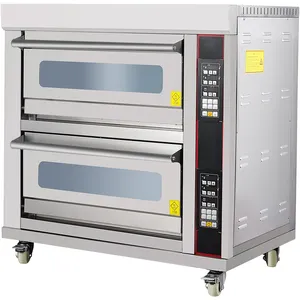 Ticari ekmek yapma makinesi gaz fırın 2 güverte 4 tepsiler ekmek fırını için restoran, elektrikli pişirme fırınları satılık