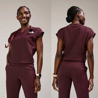Tenues d'hôpital en tissu interlock extensible tricoté pour femmes, en nylon et élasthanne, ensemble uniforme médical dentaire, personnalisation du logo possible