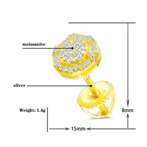 Orecchini a perno alla moda in argento sterling 925 placcato oro 18K con gemma Moissanite, per uomo e donna, certificati, classici, anti-ossidazione - Product Image 2