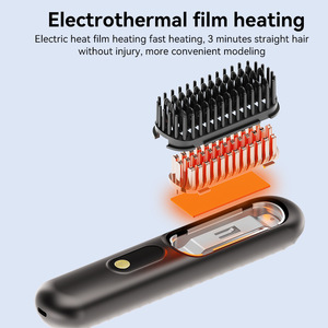 Hair Straightener Comb Rechargeable Portable Dual Use For Straight And <b>Curling</b> Hair With Tourmaline Ceramic Plates - Product Image 3