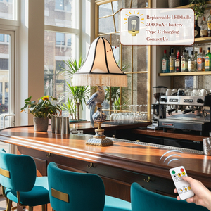 Palazzo di lusso 5000mAh batteria in resina lampada da tavolo a LED Cordless blu pappagallo campana nappa <span class=keywords><strong>paralume</strong></span> E14 2700K caldo Touch Control - Product Image 3