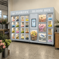 Distributeur automatique de fleurs blanc et gris, vitrine multi-compartiments pour bouquets avec écran tactile pour fleuriste, aéroport, commerce de détail