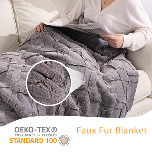 بطانيات من الفرو الصناعي تدعم الخدمة المخصصة، بطانية فاخرة فائقة النعومة والدفء من فرو الأرانب الصناعي للسرير في فصل الشتاء - Product Image 1