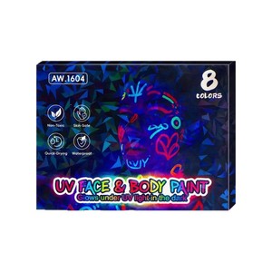 Stylos de peinture pour le <span class=keywords><strong>visage</strong></span> et le corps UV néon 8 couleurs, marqueurs fluorescents réactifs à la lumière noire pour Halloween, cosplay et fêtes - Product Image 1