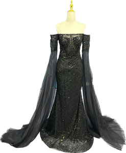 Robe de mariée longue en dentelle à manches longues Robe de mariée élégante Robe de mariée mariée nouvelle robe de mariée noire - Product Image 3