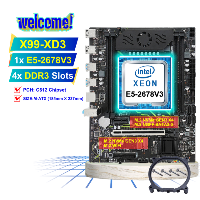 PANDL NEW C612 Chipset Desktop Combination Matx NVMe M2 WiFi6 Sata3.0 DDR3 Ram Xeon E5 2678 V3 Combo 2678v3 X99 Motherboard Kit