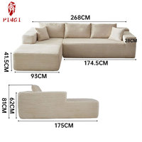 Housse de canapé sectionnelle en forme de L extensible avec éponge haute densité et housses d'oreiller en tissu de velours côtelé noir pour salon