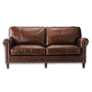 Industrial & Vintage Chesterfield European Two-Seater Solid Wood & Genuine Leather Sofa for Living Room Home Apartment or Villa - Product Image 1