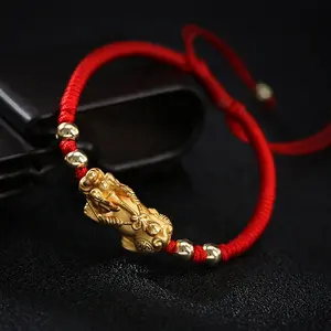 Prix usine En Gros S999 Argent Plaqué Or Mode Pixiu Couples Bijoux Rouge Corde Bracelet