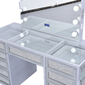 Элитный дизайнерский туалетный столик OEM с подсветкой, из экологичного стекла и хрусталя, настенный, традиционный, для спальни и ванной, с ящиками для макияжа, из МДФ - Product Image 4