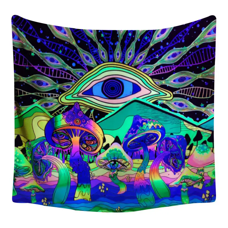 Hot Sale Mandala Psychedelic Custom Printed Abstract Black Light Wall Decor Ultraviolet Background Fluorescent Tapestry