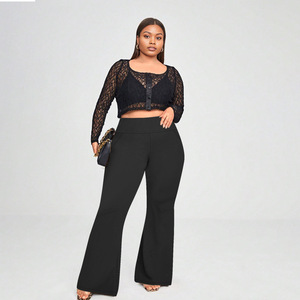 High-Waist Yoga Pants Frayed Edges Pockets 1XL-5XL Plus Size Solid Pattern High Elasticity Casual <strong>Flared</strong> <strong>Leggings</strong> Logo Waist - Product Image 5