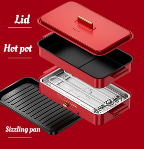 Olla caliente eléctrica 2 en 1 con parrilla de acero al carbono, capacidad de 5 L para uso doméstico con tapa de hierro refinado con enchufe de EE. UU. - Product Image 3