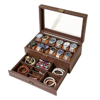 Couleur personnalisée Deluxe Boîte de rangement pour montre en bois à 12 emplacements Double boîtier de montre en bois Rectangle Étui à bijoux en cuir moderne Lunettes de vue