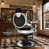 Fauteuils de barbier anciens, fauteuil de barbier robuste pour salon de coiffure, mobilier pour salon de beauté, fauteuil 135 °   Reclining 360 °   Chaise pivotante