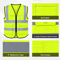 Gilet de sécurité réfléchissant haute visibilité ZUJA avec logo personnalisé, plusieurs poches, fermeture éclair sur le devant, porte-badge, vêtements de travail de construction, 5 couleurs