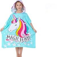 Haute qualité personnalisé dessin animé impression microfibre Polyester enfants enfants Surf bébé à capuche plage Poncho serviette avec un sac