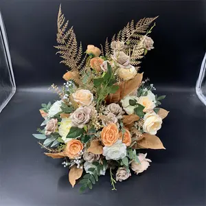 Qslh bolas de rosa marrom ti216, bolas de flores de seda, flor de 60 cm para casamento, festas de casamento, decoração de casa