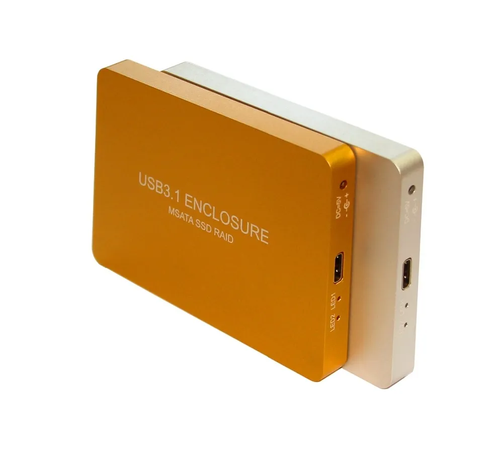 Gold USB3.1 Type-C to 2-Ports MSATA SSD RAID HDD Enclosure