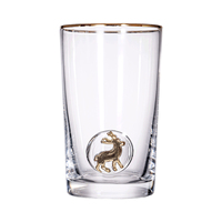 Vaso de Vidrio de Doble Pared Transparente con Borde Dorado de Lujo Nórdico, Libre de BPA, con Reno Dorado en Relieve 3D y Base Pesada para Fiestas