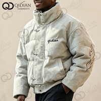 Veste Homme Personnalisée Coupe-Vent Imperméable Effet Vieilli Brodé Streetwear Col Montant Ample Chaude Rembourrée Style Vintage