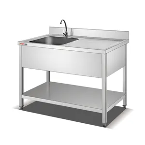 Hotel Restaurant Kitchen Equipment Stainless Steel Kitchen Sink UAE Industrial Metal Sink Table with Drainer Prep Table Sink