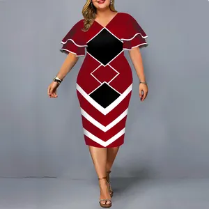 2022 Hot Style Temperament Printing V-neck Casual 5xl Women's Plus Size Feifei Sleeve Dresses Women Lady Elegant