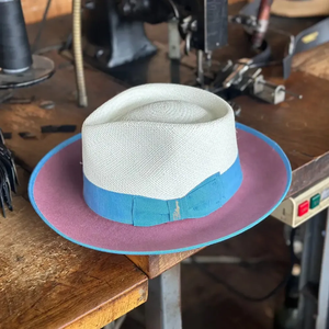 Chapeau Panama blanc unisexe avec bande de ruban bleu, chapeau Fedora en paille, accessoire d'été pour la plage - Product Image 6