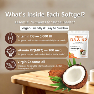 OEM D3 K2 Aceite de Coco 180 Cápsulas Blandas Suplemento Dietético Vitamínico para Apoyo Inmunológico en Adultos Vitaminas 2 en 1 Complejo <span class=keywords><strong>D</strong></span> K MK-7 - Product Image 5