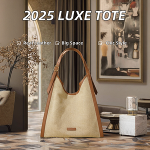 Nouveaux Sacs à Main Bandoulière de Luxe en Cuir de Vachette pour Femmes 2025 – Grande Capacité, Sac Fourre-Tout en Cuir Véritable et Lin de Coton - Product Image 2