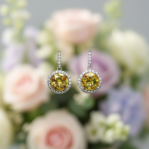 Boucles d'oreilles pendantes de luxe pour femmes E2679, en cristal de citrine bleue, serties de cristaux fins en forme de boule, bijoux de soirée - Product Image 2