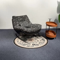 Fauteuil à bascule en tissu style nordique à carreaux noirs et blancs, fauteuil inclinable de détente, canapé à bascule pour la maison, salon, détente