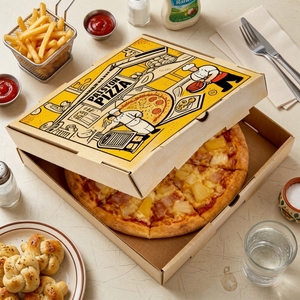 Scatola per Pizza da Asporto in Cartone Ondulato Personalizzata, Rigida, di Alta Qualità, Ecologica, Riciclabile, con Laminazione Opaca, Stampa UV ed Goffratura - Product Image 2