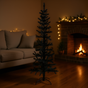 Sapin de Noël artificiel noir mince de 1,80 m avec support pour décoration intérieure de fêtes - Product Image 3