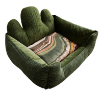 Canapé-lit pour animaux de compagnie en velours côtelé vert foncé écologique, rectangulaire, confortable, avec housse amovible, antidérapant, motif cactus, pour chiens et chats, lavable