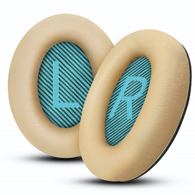 1 coussinet d'oreille en cuir protéiné beige avec scrim bleu