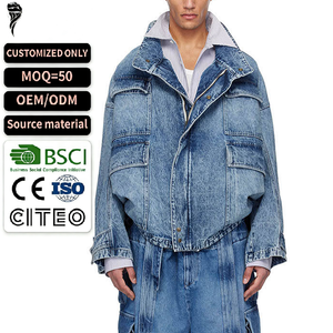 Chaqueta de Mezclilla con Bolsillos con Solapa Personalizada OEM, Chaqueta de Mezclilla Azul de Corte Holgado para Hombre - Product Image 1