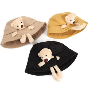 <b>Cute</b> Plush <b>Bear</b> Bucket Hat For Women Korean Style Cartoon Fashion Autumn Spring Casual Wear Fleece Material Adult Female Hat - Product Image 1