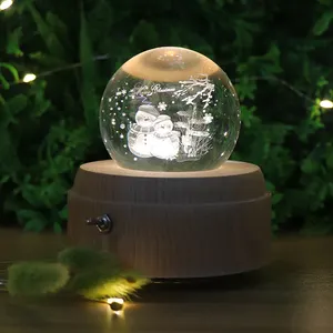 Regalo di natale 3D Sfera di Cristallo Luce di Notte di Legno Ha Condotto La Luce di Base Con La Musica Scatola di Luce Camera Da Letto Per I Bambini