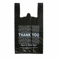 Tas Belanja T-Shirt Supermarket Grosir Custom Logo Hitam HDPE Tahan Air Daur Ulang Ramah Lingkungan Cetak Terima Kasih