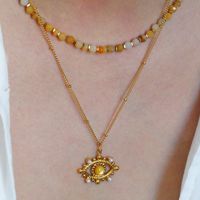 Collier en acier inoxydable à plusieurs rangs avec perles artisanales en coquille jaune de pierre naturelle Tianhe - Style sportif pour femme, véritable or