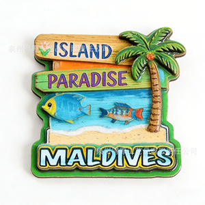 Imán de nevera de madera de Maldivas, recuerdo de viaje de playa tropical en 3D, forma irregular - Product Image 4