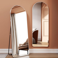 Miroir de salle de bain rectangulaire arrondi avec cadre en aluminium imitation bois, fixation murale pour vanité, décoration intérieure, vente en gros
