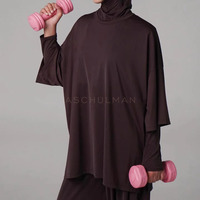 Ensemble de sport 2 pièces personnalisé et modeste pour femmes musulmanes, comprenant une tunique à col montant superposée style cape et un pantalon harem à jambes larges, vêtements de sport OEM
